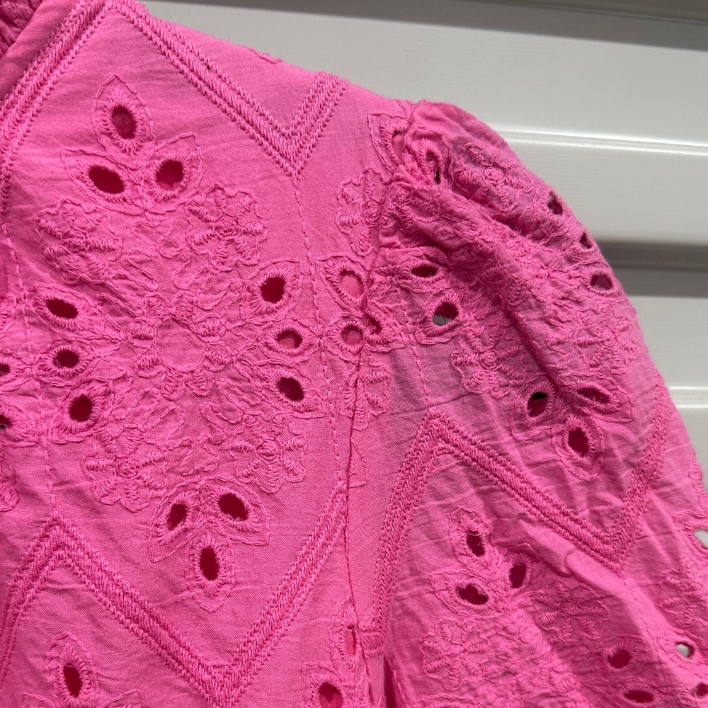 Pink Eyelet Ruffle Neck Blouse - Picture 4 of 6